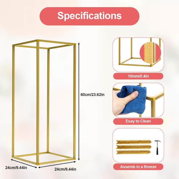 23.6 in. Tall Indoor/Outdoor Gold Metal Wedding Column Flower Plant Stand (10-Piece)