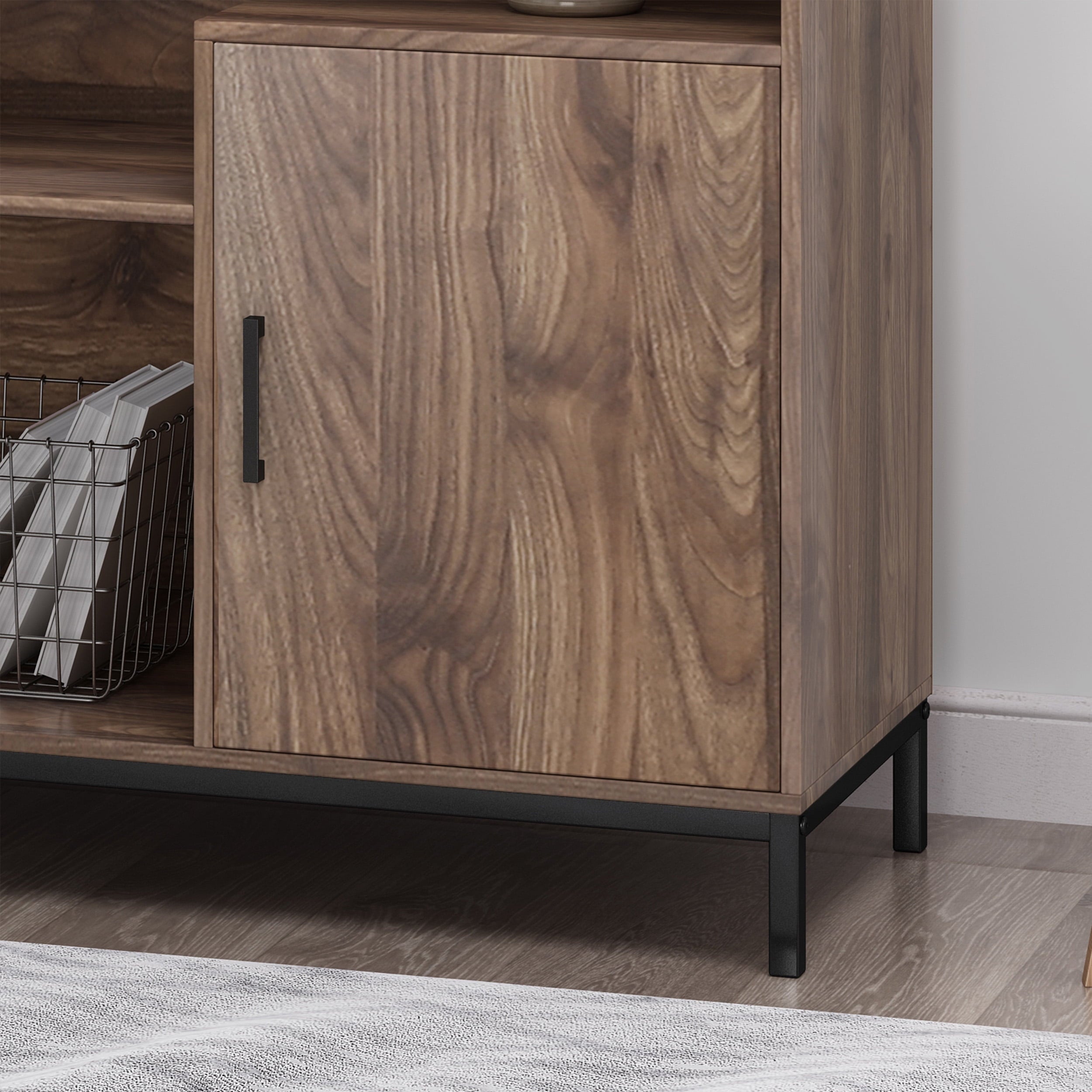 Noble House Lumiere Contemporary Faux Wood Cube Unit Bookcase, Walnut and Black