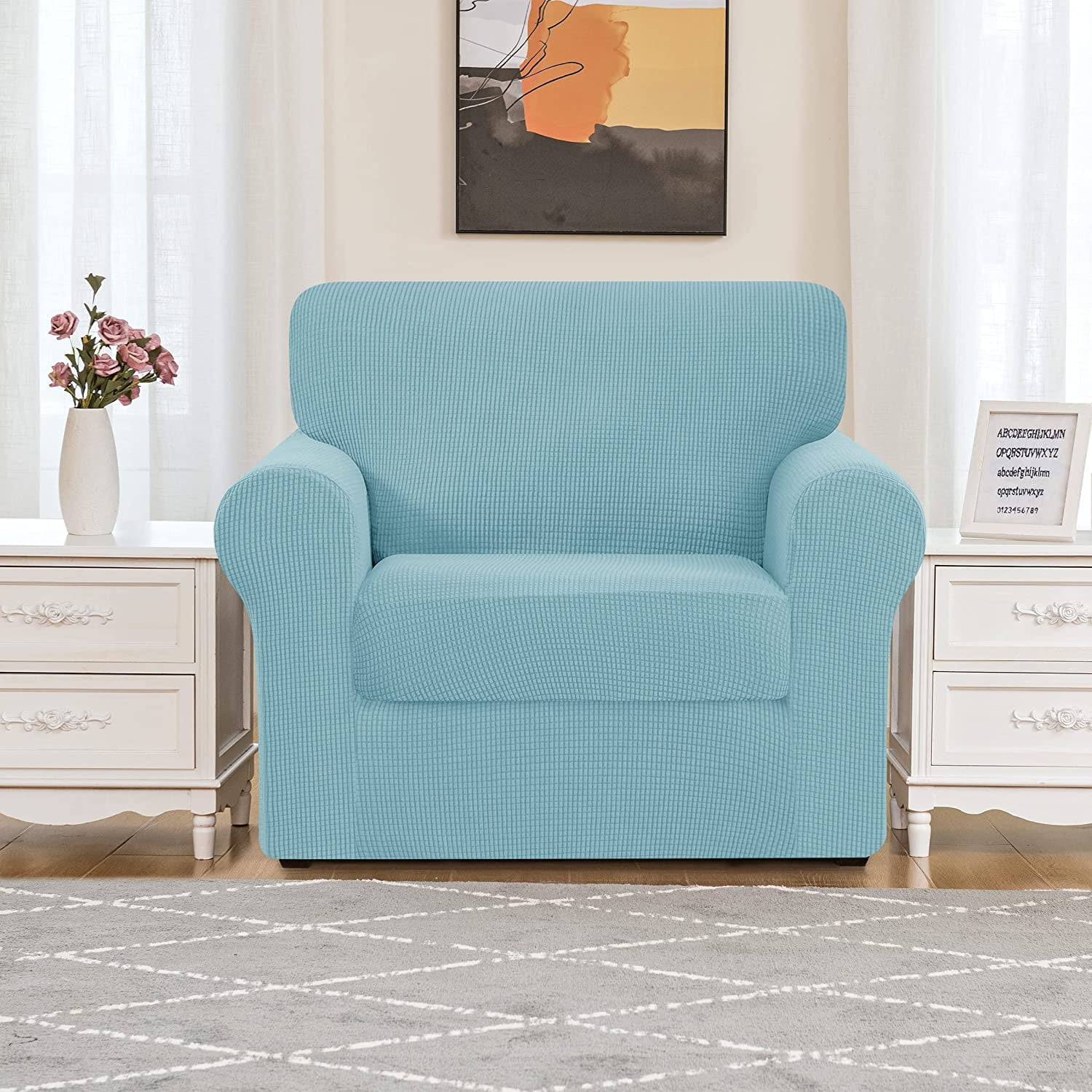 Subrtex Sofa Slipcover Sets 3 Pieces Stretch Couch Cover Backrest Cushion Covers (Armchair, Steel Blue)