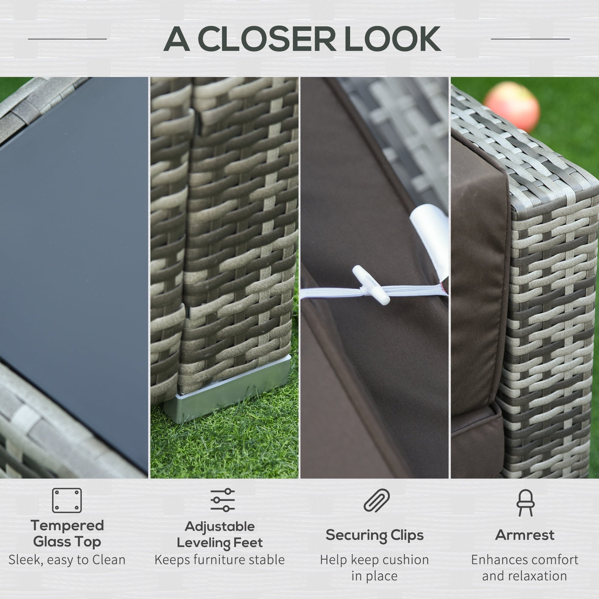 Outsunny 7pc Sectional Wicker Patio Furniture, Charcoal