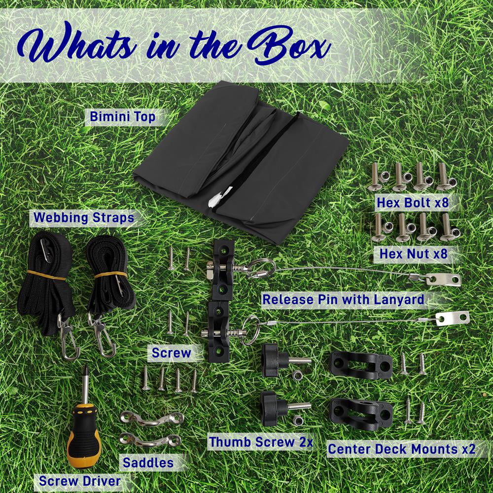 SereneLife 3 Bow 67-72 Inch Bimini Top Boat Cover with Double Walled Frame, Gray