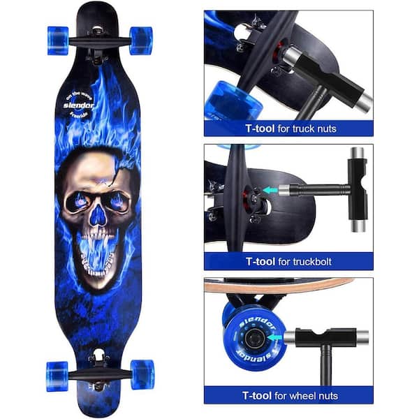 42 in. Slendor Longboard Skateboard Drop Through Deck Complete Maple Cruiser Freestyle, Camber Concave