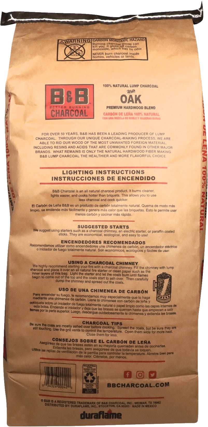 B&B Charcoal 20 Pound Oak Lump Charcoal