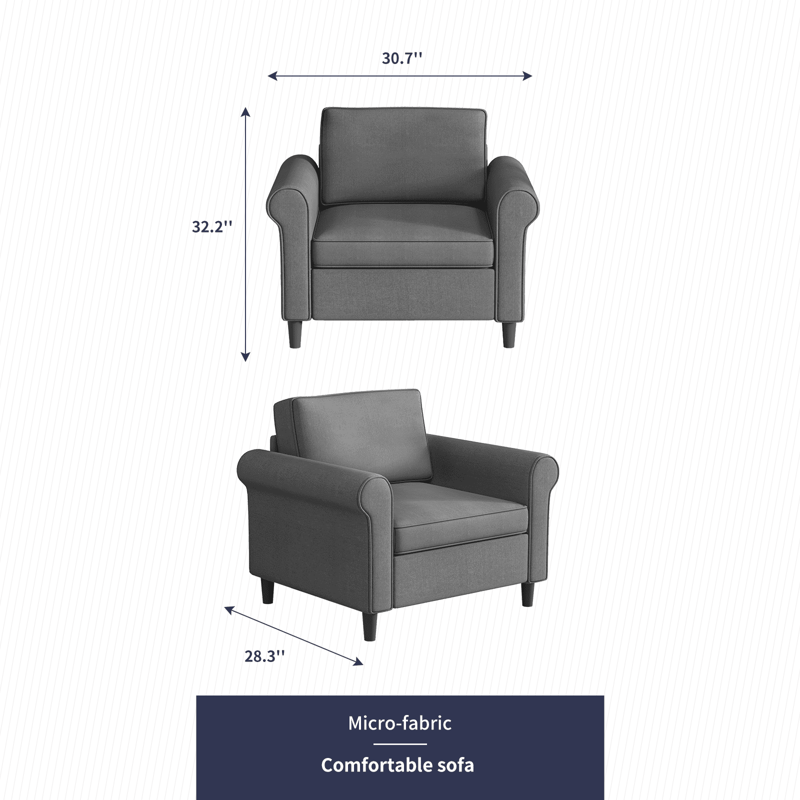 ZAFLY Modern Sleeper Sofa | Sectional Single Couch, DIY Combination for Living Room | Natural Fabric, Cotton and Linen | Wooden Frame, Durable and Sturdy- Dark Gray