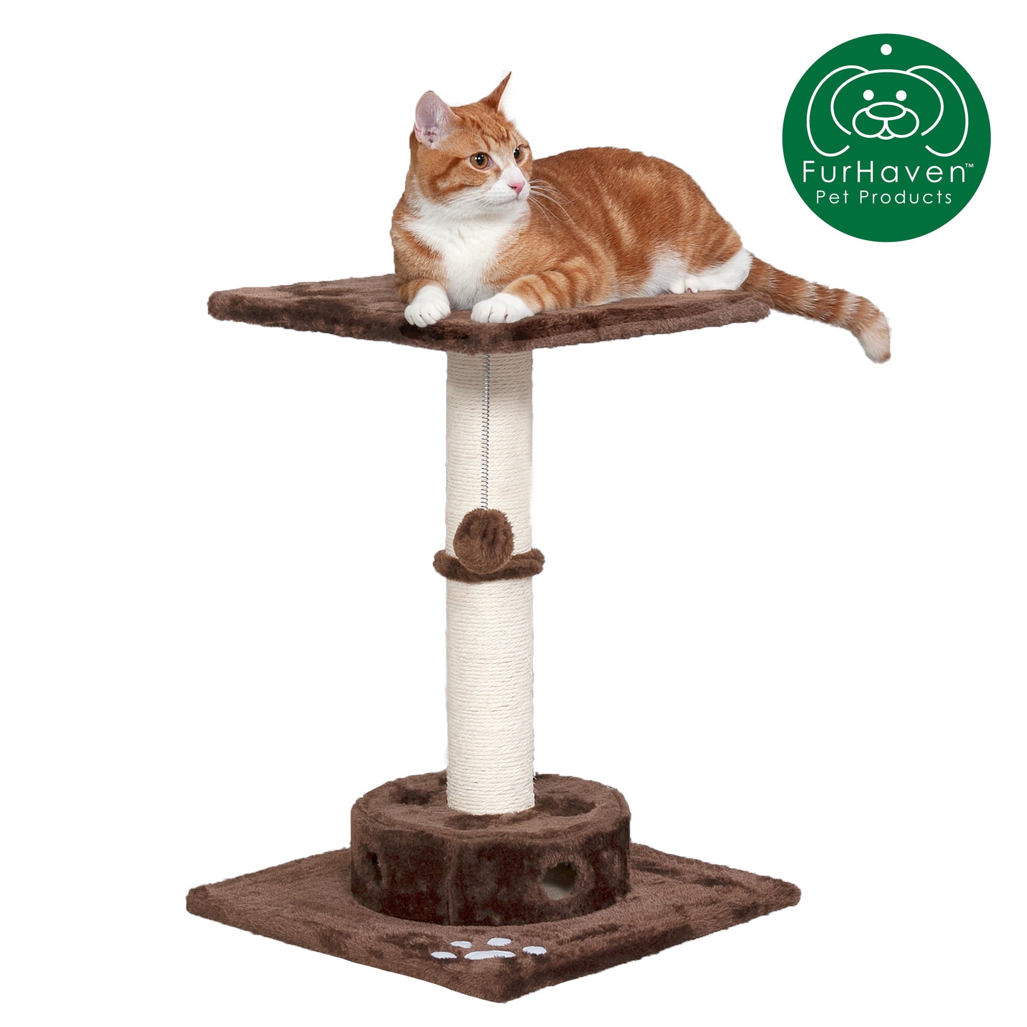 FurHaven Pet Products Cat Playground Scratching Post Furniture with Cat-IQ Busy Box - Brown, 22.5