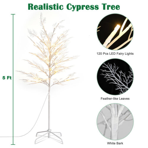5 Ft Dimmable Cypress Tree Light 120 LED Remote Home Outdoor Christmas Decor
