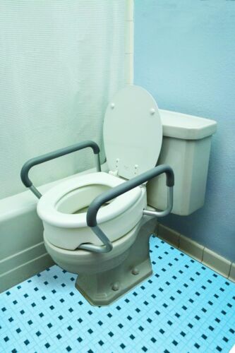 Raised Elevated Toilet Seat - Elongated Toilet Riser with Padded Aluminum Arms