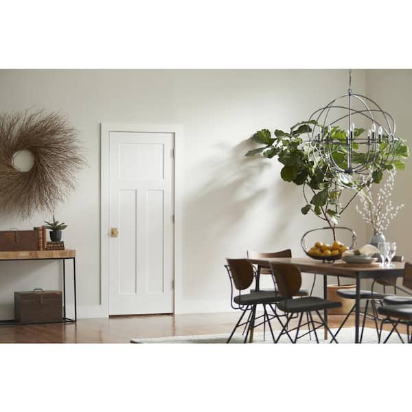 30 in. x 80 in. 3 Panel Craftsman Primed Right-Hand Smooth Solid Core Molded Composite MDF Single Prehung Interior Door