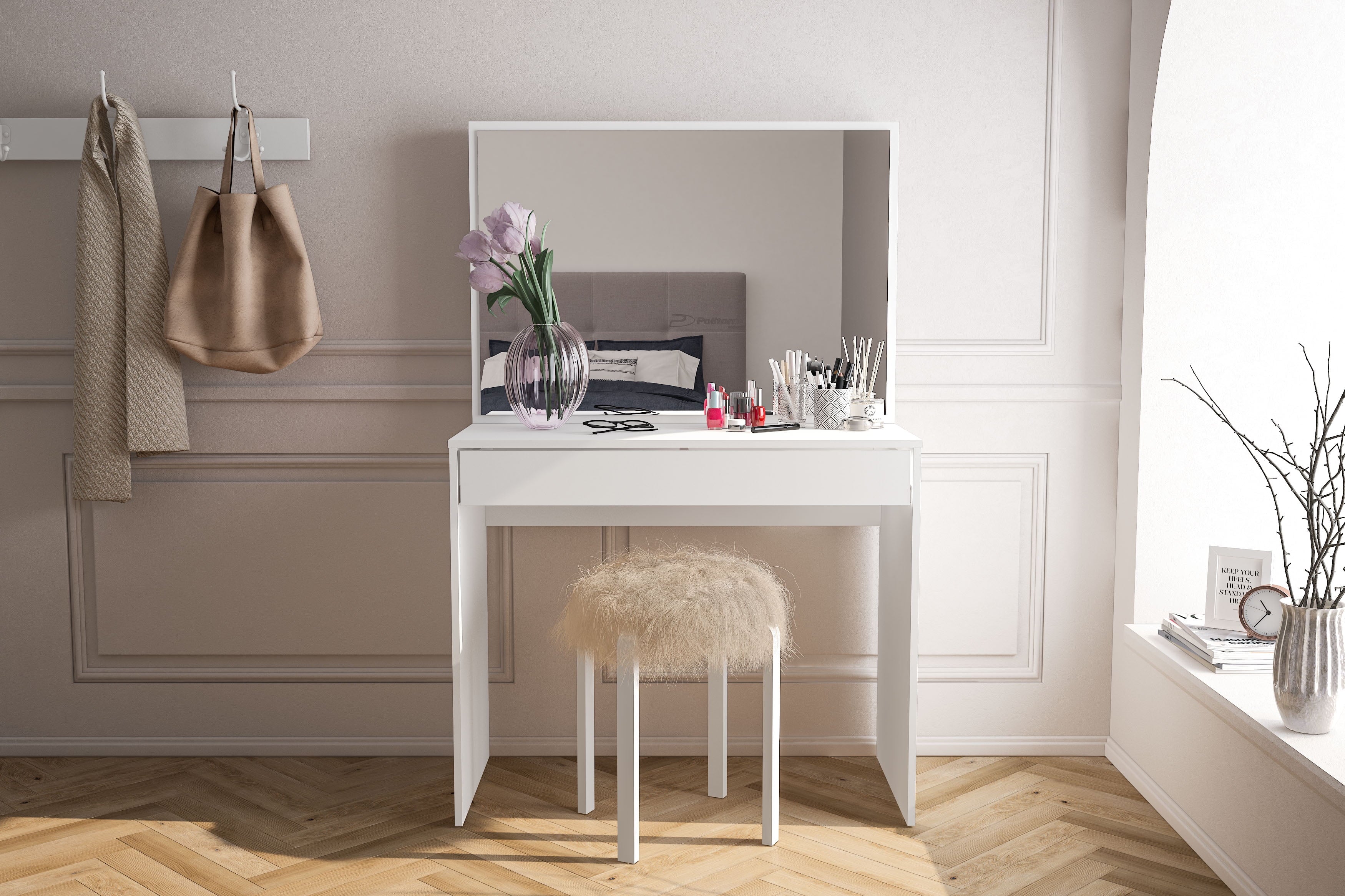 Polifurniture Virginia Modern Vanity Table, White Finish
