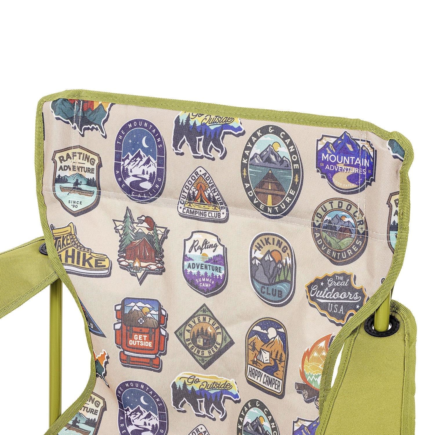 Ozark Trail Camp Chair, Green with Camping Patches, Adult, 5.07 Pounds