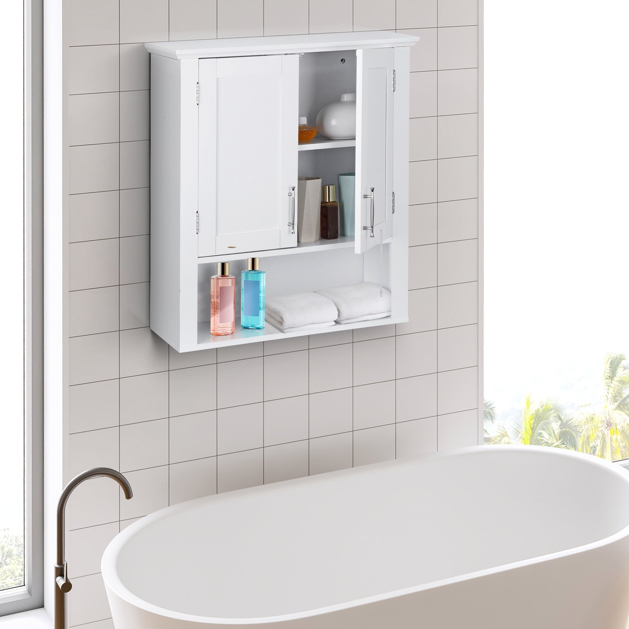 ZenSports 2-Door Bathroom Medicine Storage Wall Cabinet, Over-the-Toilet Adjustable Shelves 8