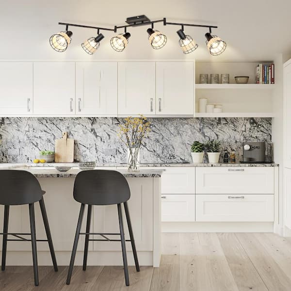 4 ft. 6-Head Balck LED Hard Wired Track Lighting Kit with Step Head