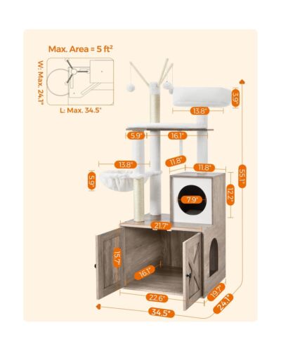 Feandrea WoodyWonders Cat Tree with Litter Box Furniture Hidden Enclosure, 2-...
