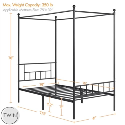Metal Canopy Bed Frame With Headboard/Foot<wbr/>board Four-poster Bed Twin/Full/Quee<wbr/>n