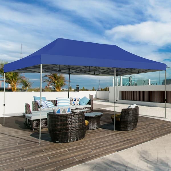 10 ft. x 20 ft. Blue Adjustable Folding Heavy-Duty Sun Canopy with Carrying Bag