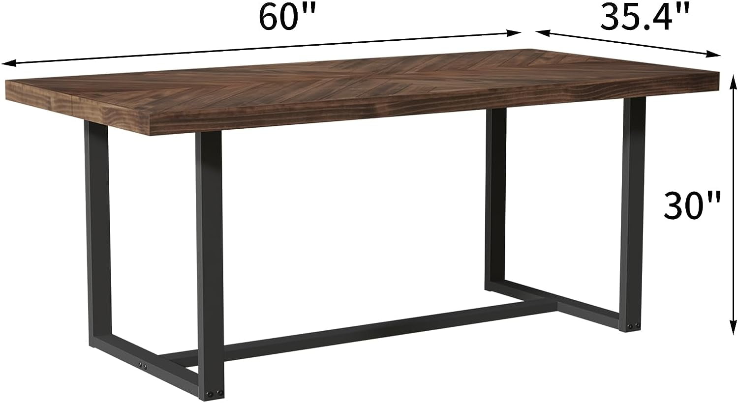 ChVans 60 inch Modern Farmhouse Solid Wood Dining Table for 4 to 6, Rectangular Kitchen and Dining Table with Metal Frame, Rustic Breakfast Table for Living, Dining Room(Brown+Pattern-60 in Dining Table)