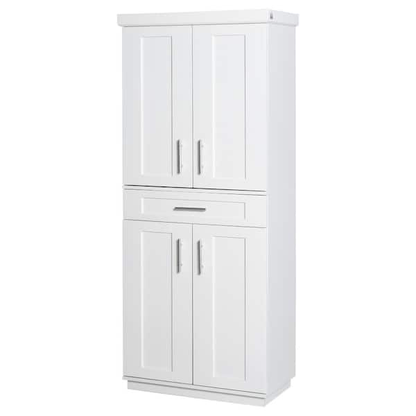 Modern Kitchen Pantry Freestanding Cabinet Cupboard with Doors and Shelves, Adjustable Shelving, White
