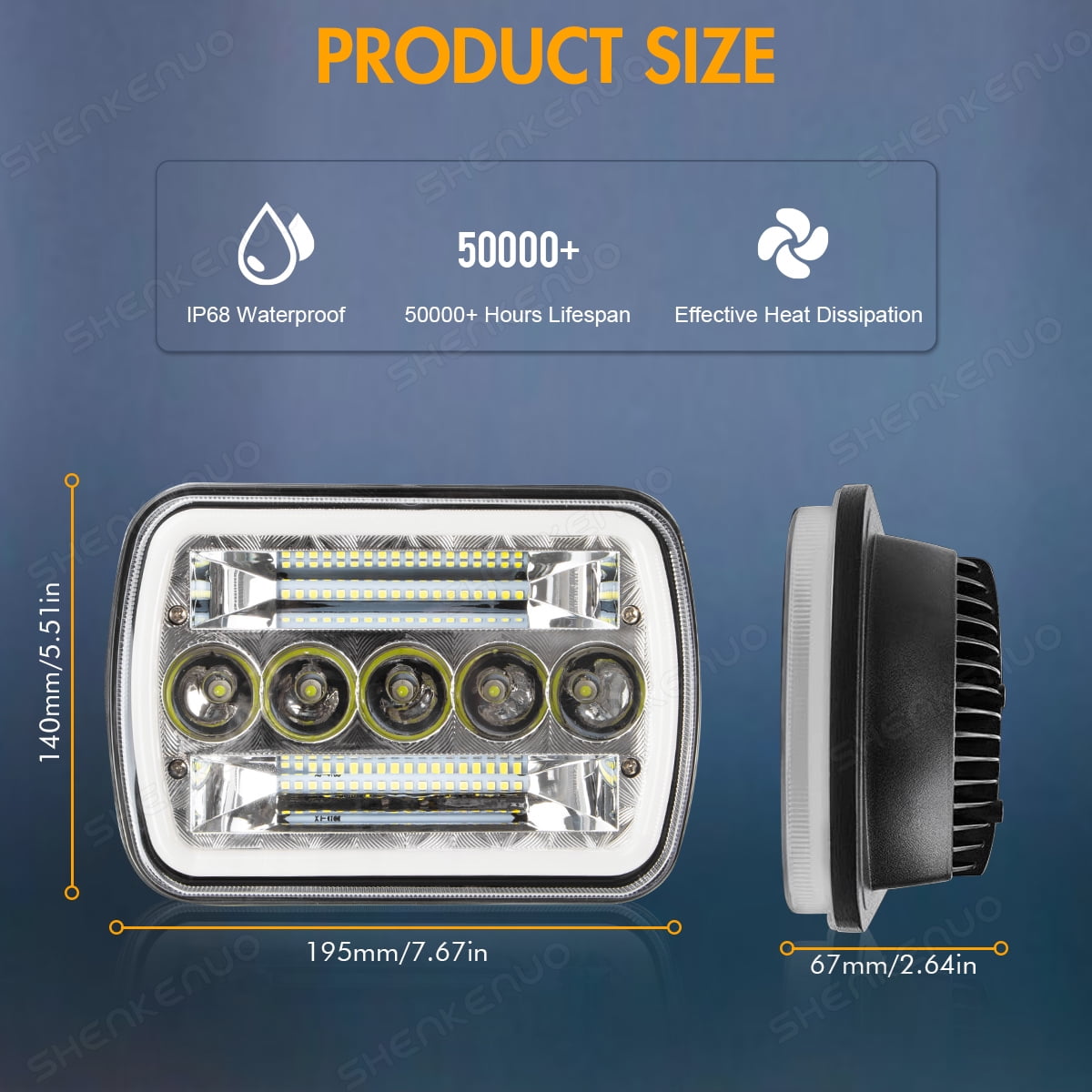 Pair 7x6 5x7 Halo LED Headlights with DRL for GMC Safari C6500 C7500 Topkick