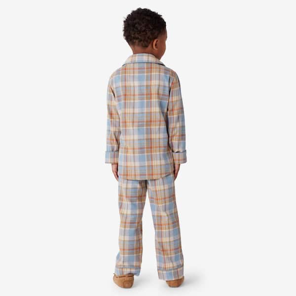 Company Cotton Family Flannel Kids Unisex Toddler 2T Beige Multi Plaid Pajama Set
