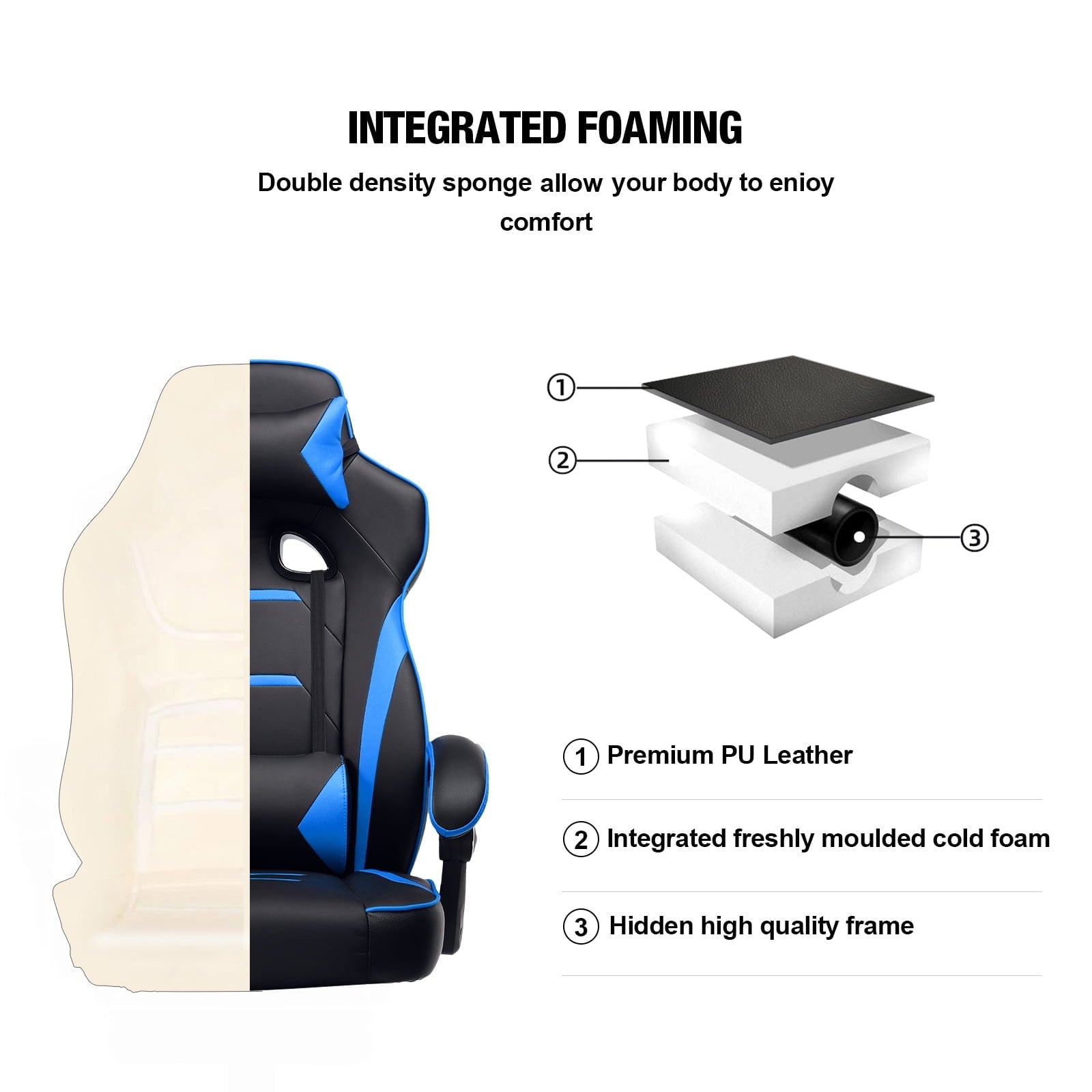 Luckracer Gaming Chair in Home with Footrest PU Office PC Chair, Blue