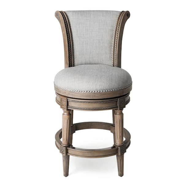 Pullman 26 in. Reclaimed Oak High Back Wooden Counter Stool with Premium Ash Grey Fabric Upholstered Seat