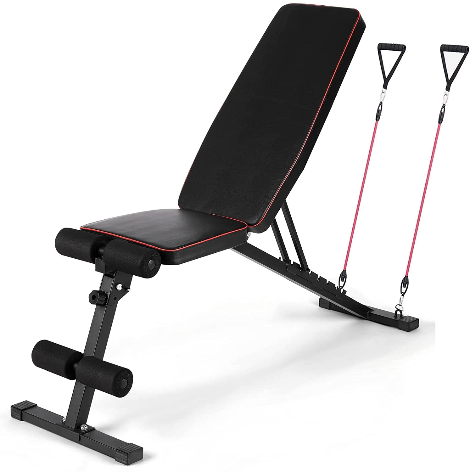 RichYa Adjustable Weight Bench with Resistance Bands, Incline Decline Press Bench, Foldable Exercise Training Bench for Home Gym
