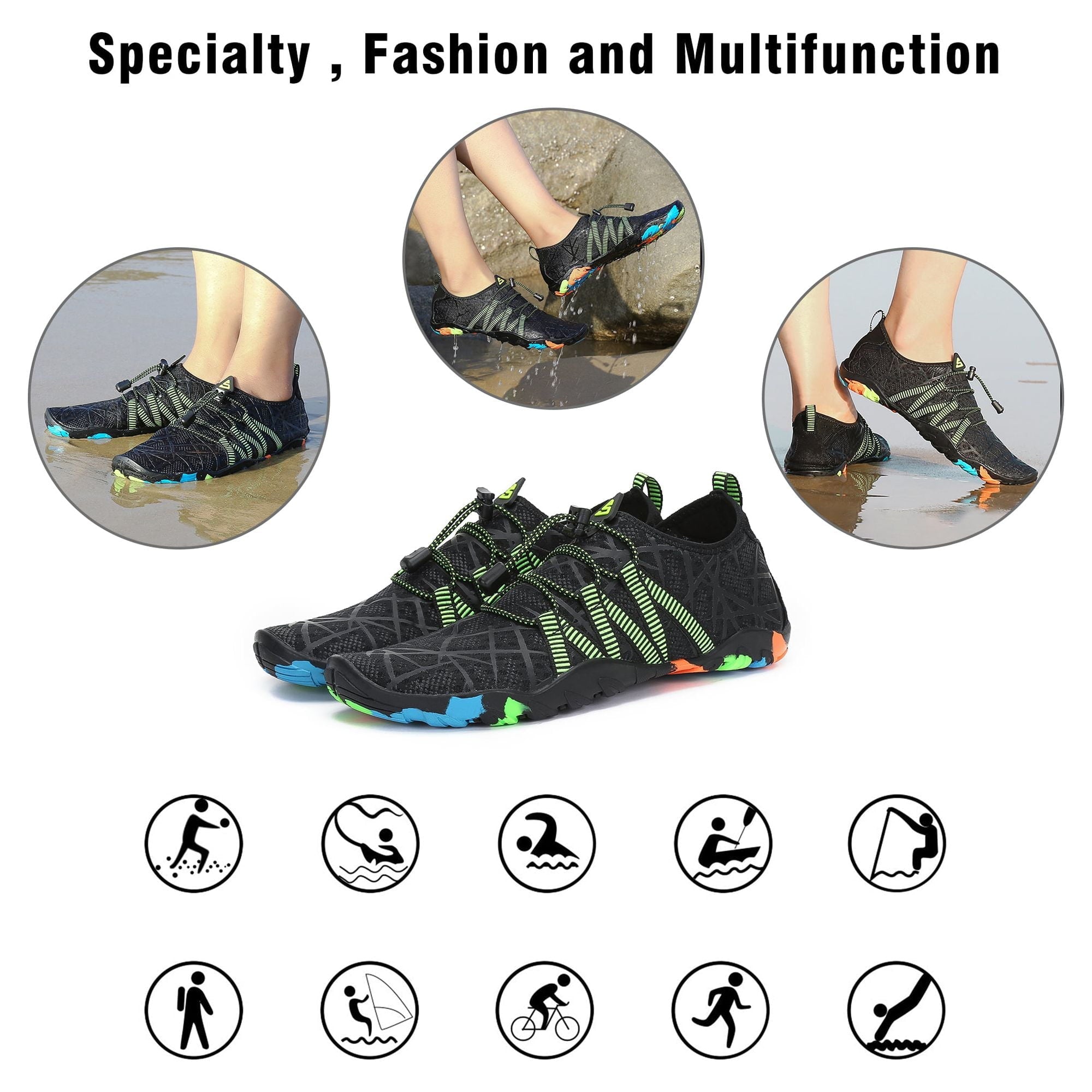 SAGUARO Womens Water Shoes Mens Aqua Shoes Quick Dry Sports Beach Swim Diving With Non-Slip Sole Black