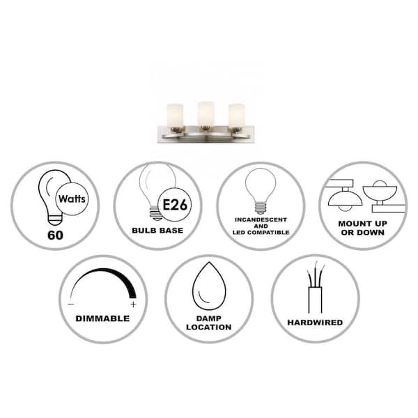 Moonlight 24-in. 3-Light Brushed Nickel Bathroom Vanity Light Fixture with Frosted Glass