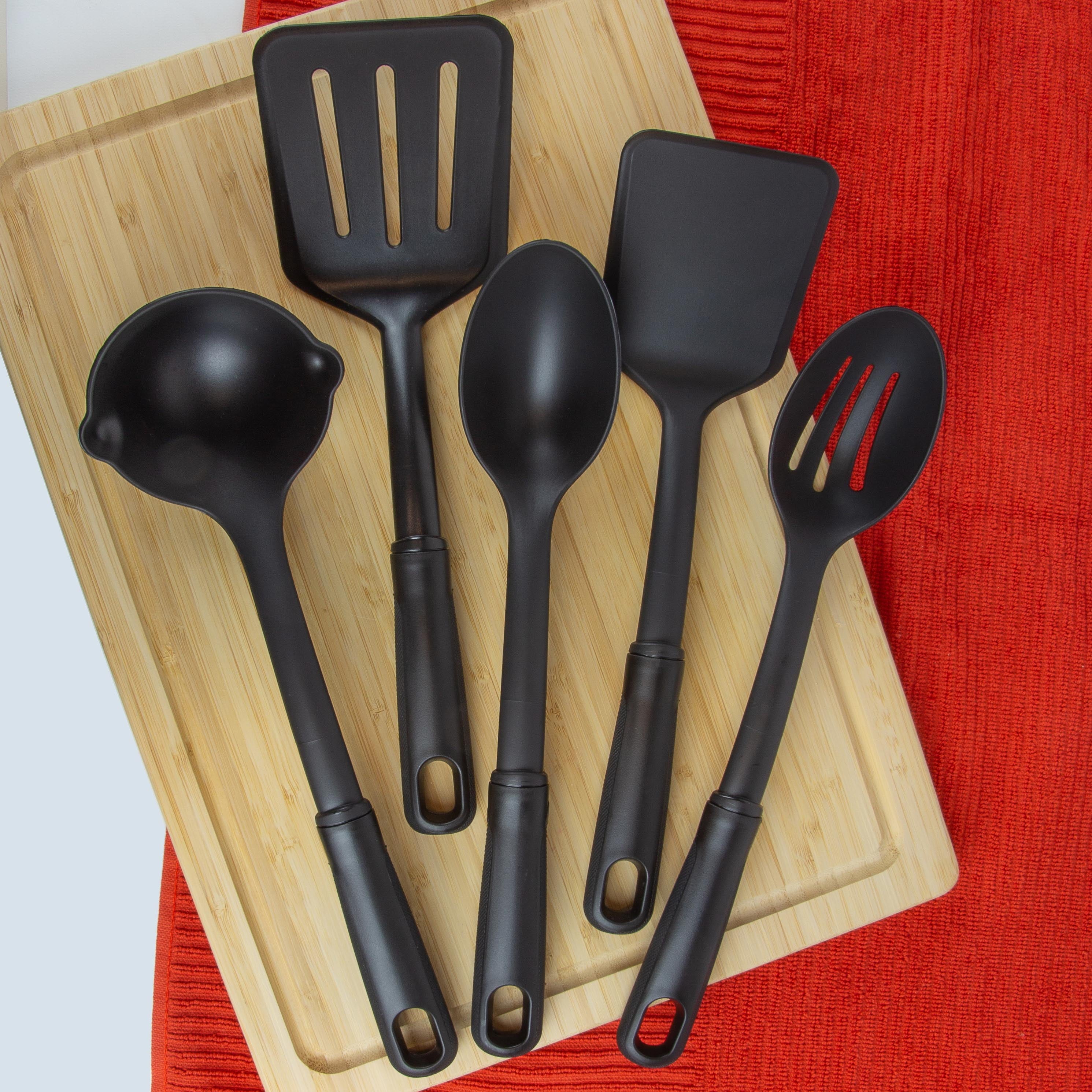 Mainstays Nylon Solid Basting Spoon, Soft-Touch Handle, Black, Dishwasher Safe