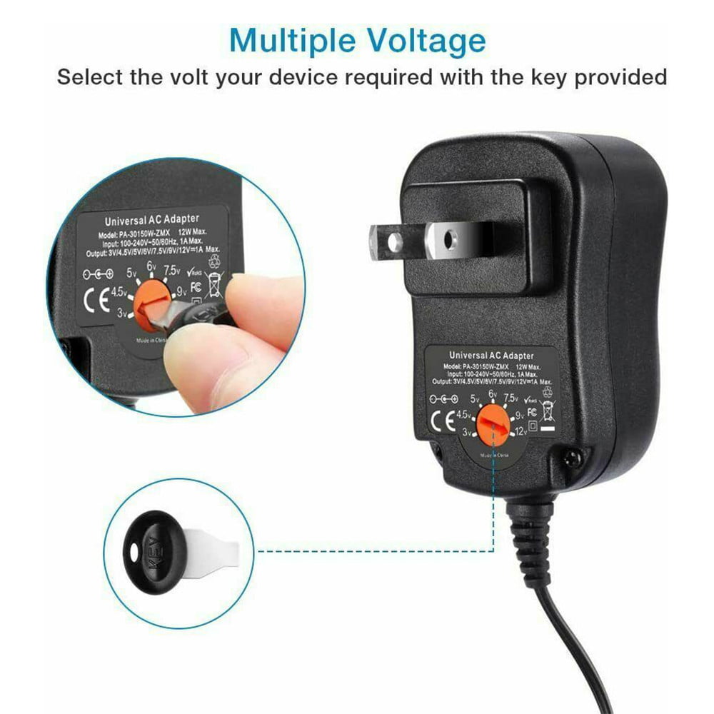 12W Universal AC/DC Adapter Switching Power Supply with 8 Selectable Adapter Tips, for 3V to 12V Household Electronics