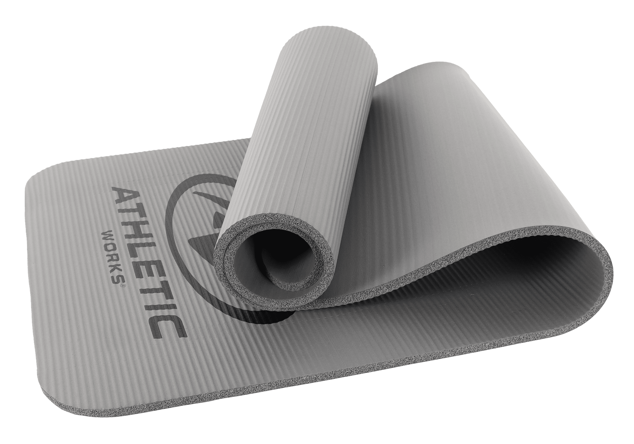 Athletic Works 12mm Fitness Mat, NBR Foam Gray Color, with Carry Strap, Size: 72inx23.5inx12mm