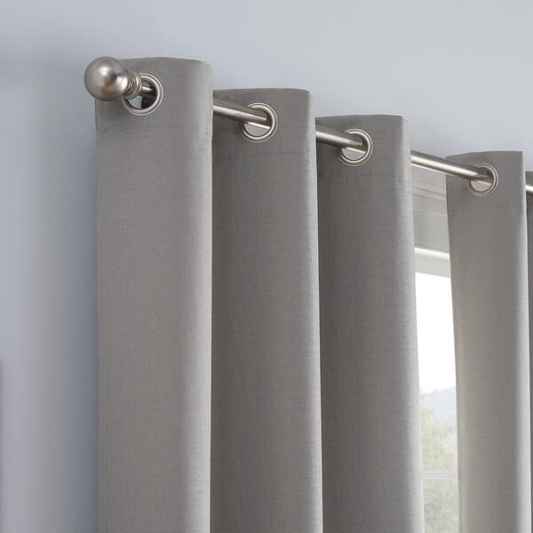 Kylie Thermaback Grey Solid Polyester 37 in. W  x 84 in. L 100% Blackout Pair Grommet Top Curtain Panel