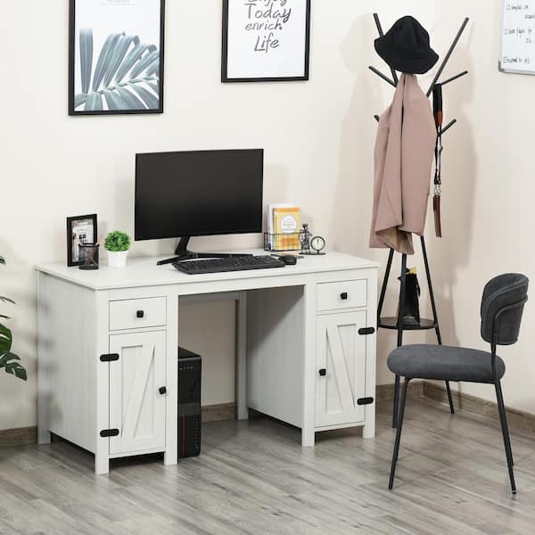 Home Office 23.5 in. Writing Desk Rectangle White MDF 4-Drawers Computer Desk with Metal Accent Hardware
