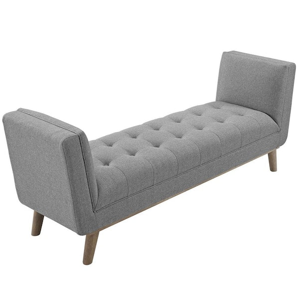 Haven Light Gray Tufted Button Upholstered Fabric Accent Bench