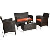 Costway 4PCS Rattan Patio Furniture Set Cushioned Sectional Sofa Chair Coffee Table Red