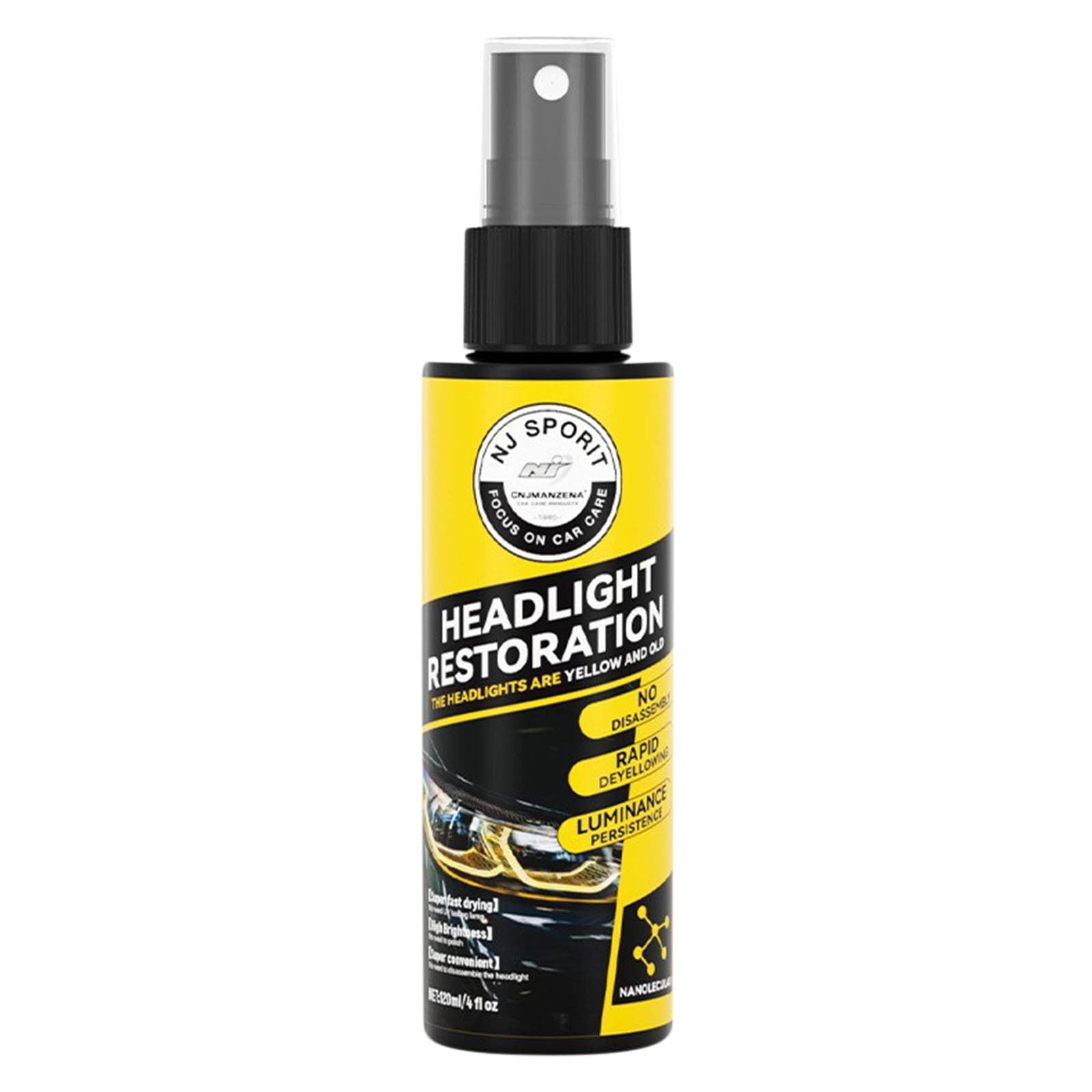 Teissuly Car Headlight Restoration Spray, Headlight Restorer Liquid Spray, Headlamp Brightener Car Care Repair Kit, UVResistant & Effective Headlight Coating Spray 120ML