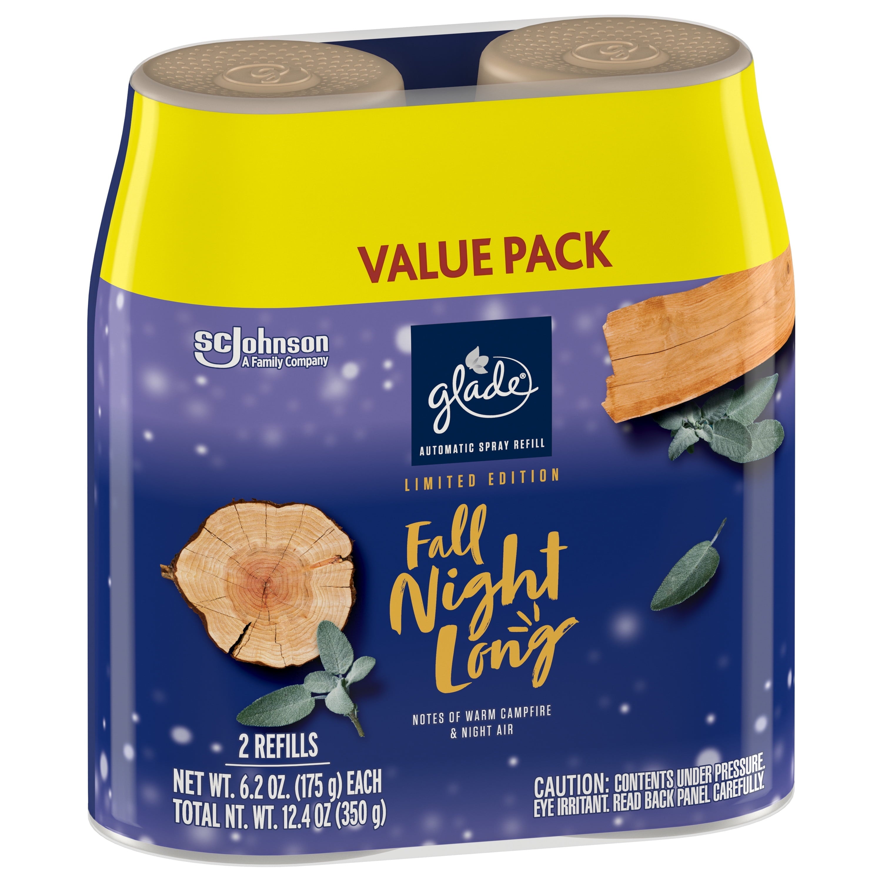 Glade Automatic Spray Refill, Air Freshener, Fall Night Long, 2 x 6.2 oz