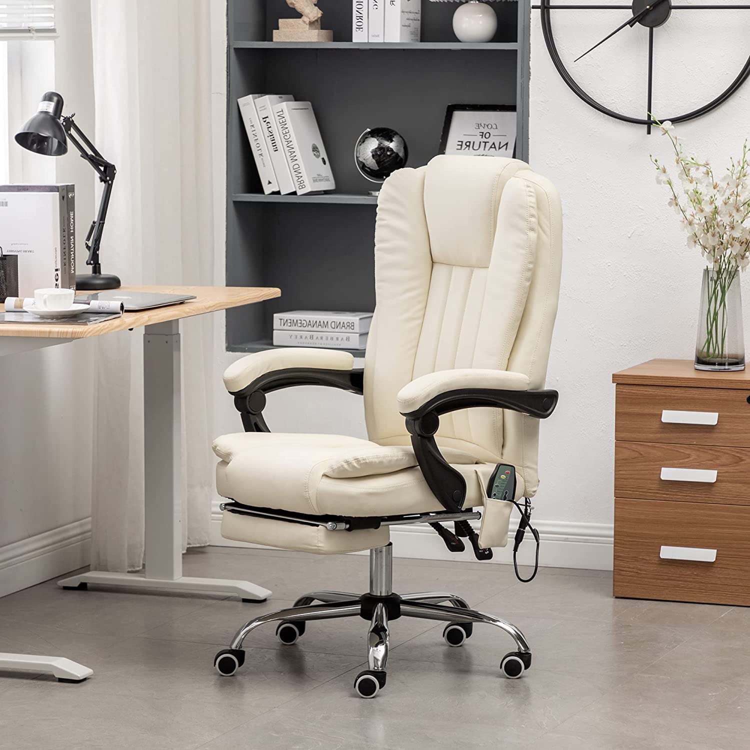 Mellcom Massage Office Chair, Pu Leather Executive Computer Gaming Chair, Beige