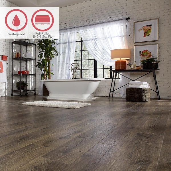 Outlast+ Vintage Pewter Oak 12 mm T x 7.4 in. W Waterproof Laminate Wood Flooring (549.6 sqft/pallet)