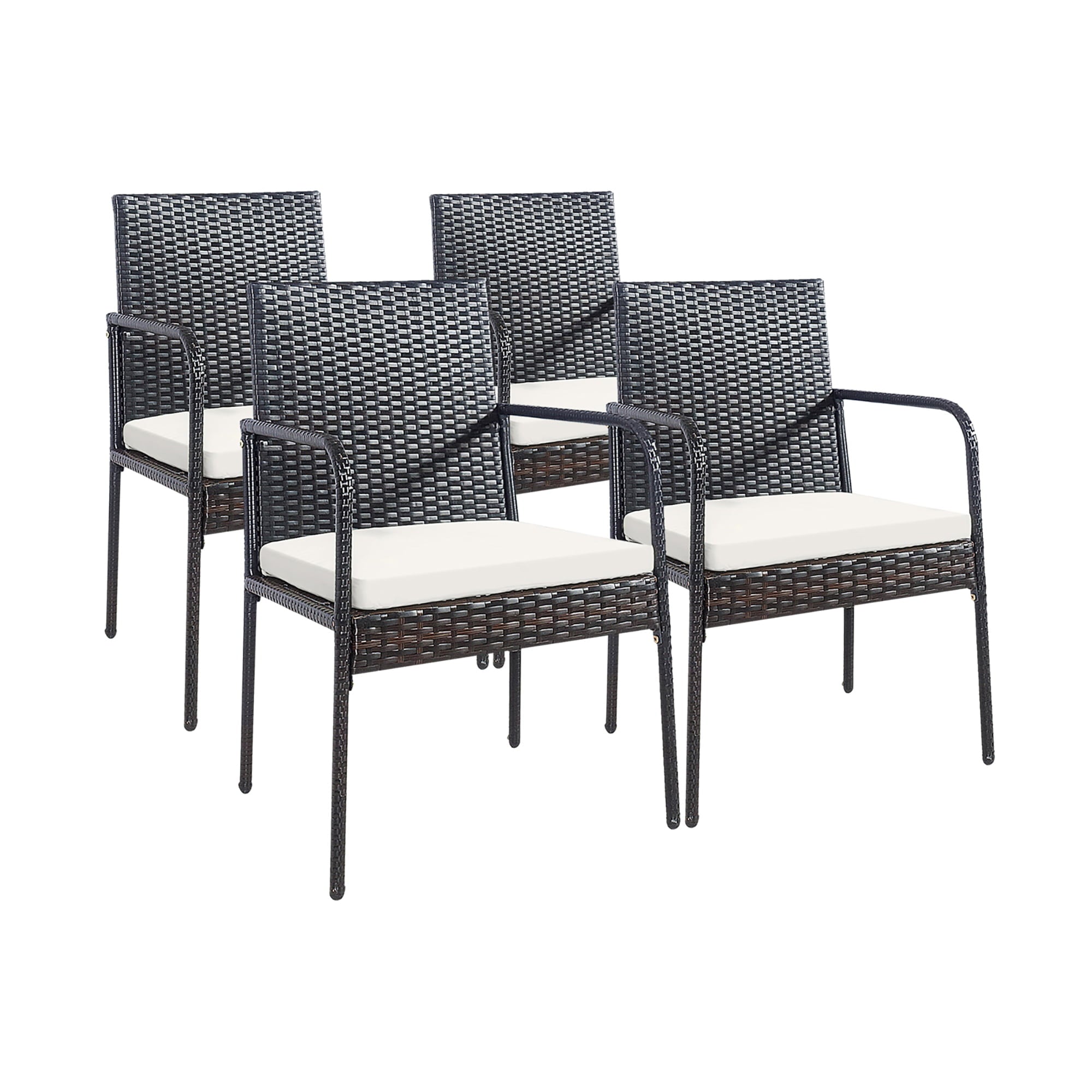 Costway 4PCS Patio Wicker Rattan Dining Chairs Cushioned Seats Armrest Garden