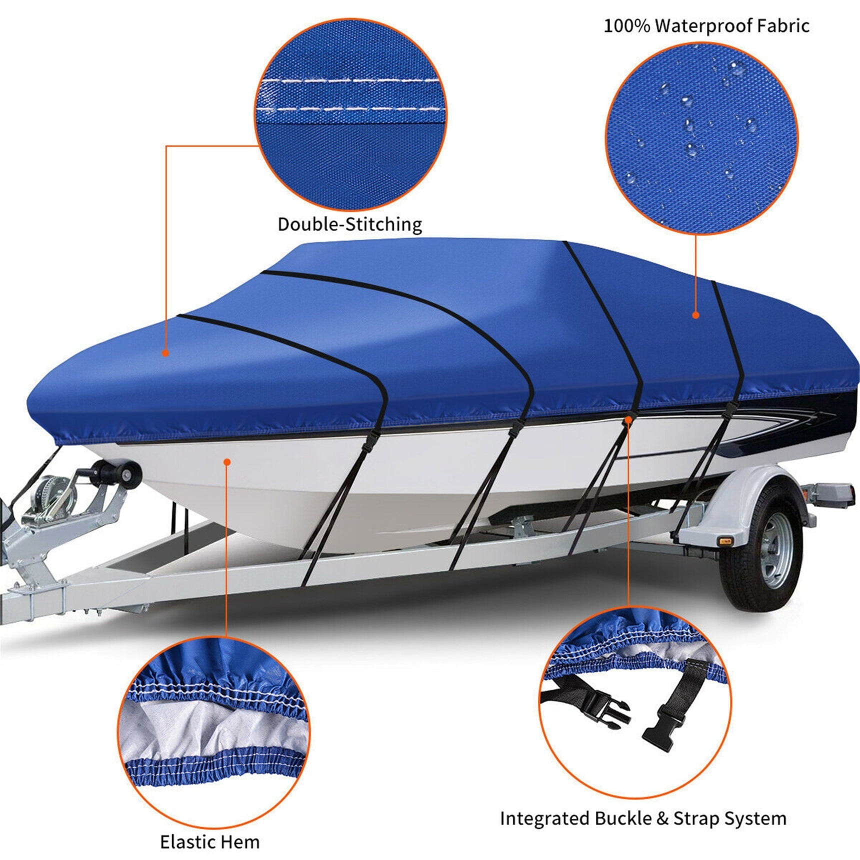 Genrics 17-19Ft Heavy Duty Marine Grade Trailerable Boat Covers Waterproof Replacement for V-Hull Pro-Style Bass Boats with Tightening Strap