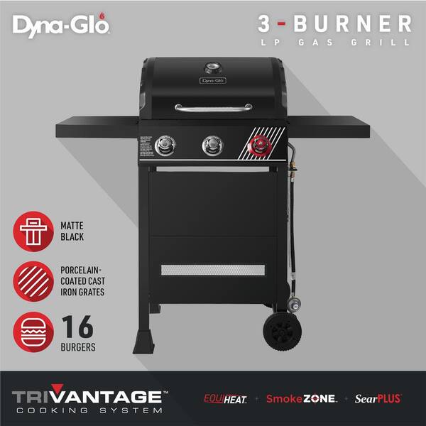 3-Burner Propane Gas Grill in Matte Black with TriVantage Multi-Functional Cooking System