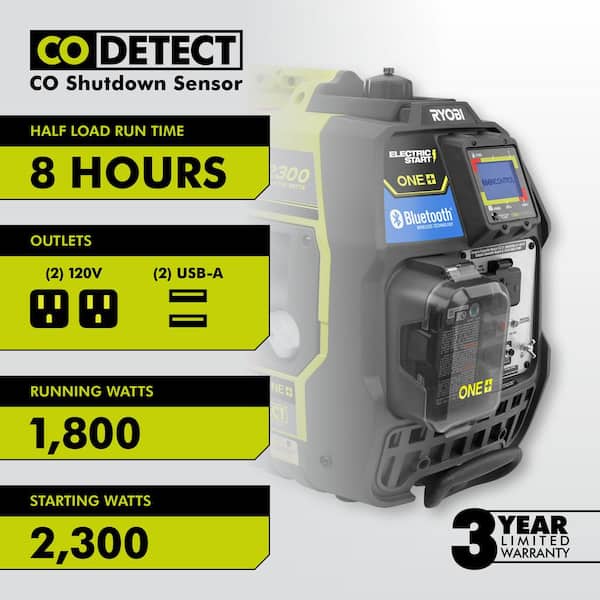 ONE+ 18V Bluetooth 2,300-Watt Starting Electric Start Gasoline Powered Digital Inverter Generator with CO Shutdown