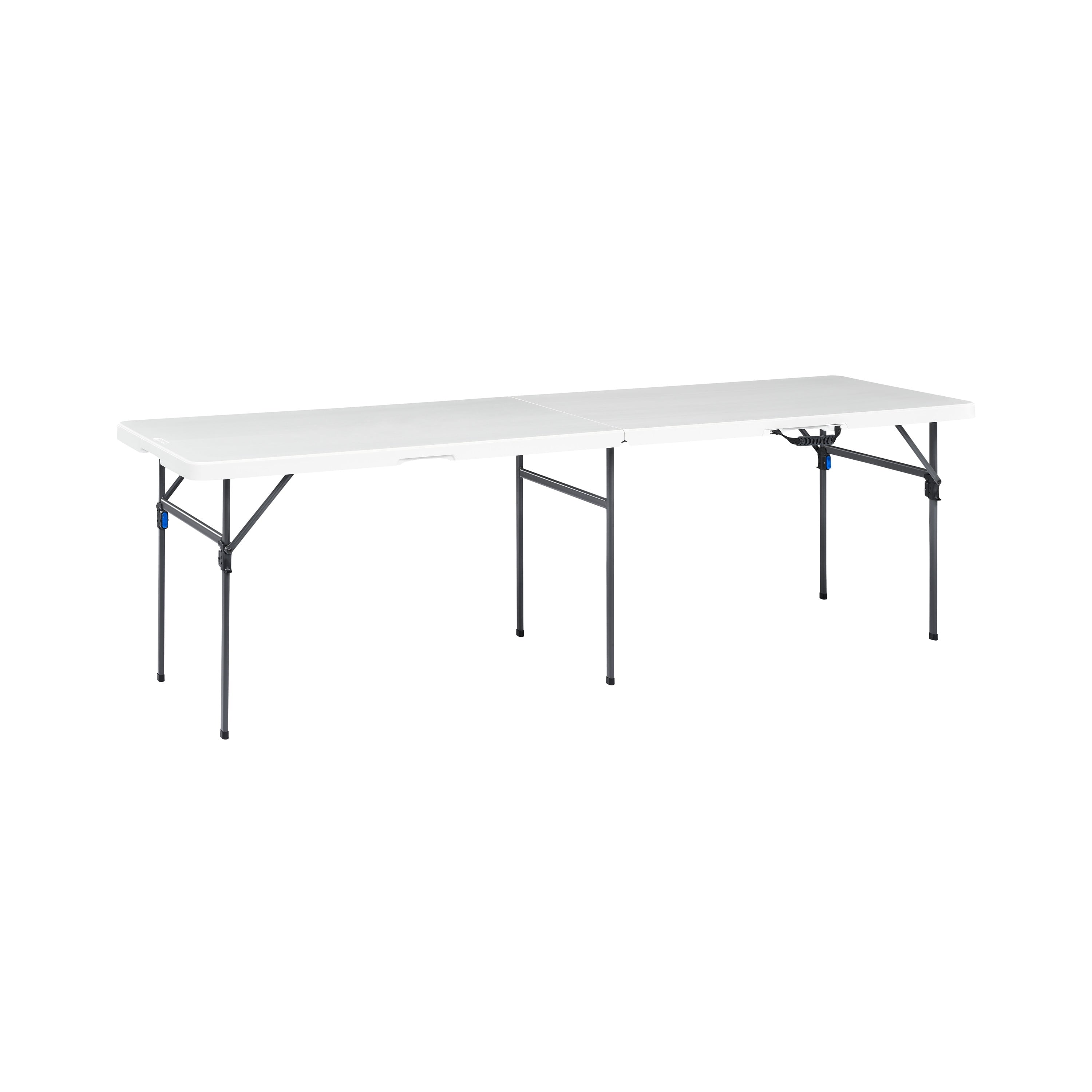 Mainstays 8 Foot Fold-in-Half Plastic Table, Indoor Outdoor, White Granite