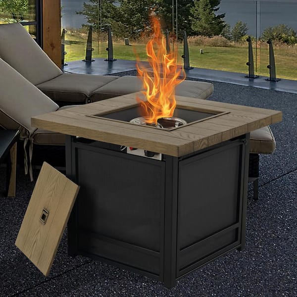 24.5 in. Brown Square Metal Propane Fire Pit Table with Volcanic Stone and CSA-Certified