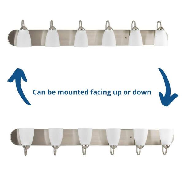 Gather Collection 48 in. 6-Light Brushed Nickel Etched Glass Traditional Bathroom Vanity Light