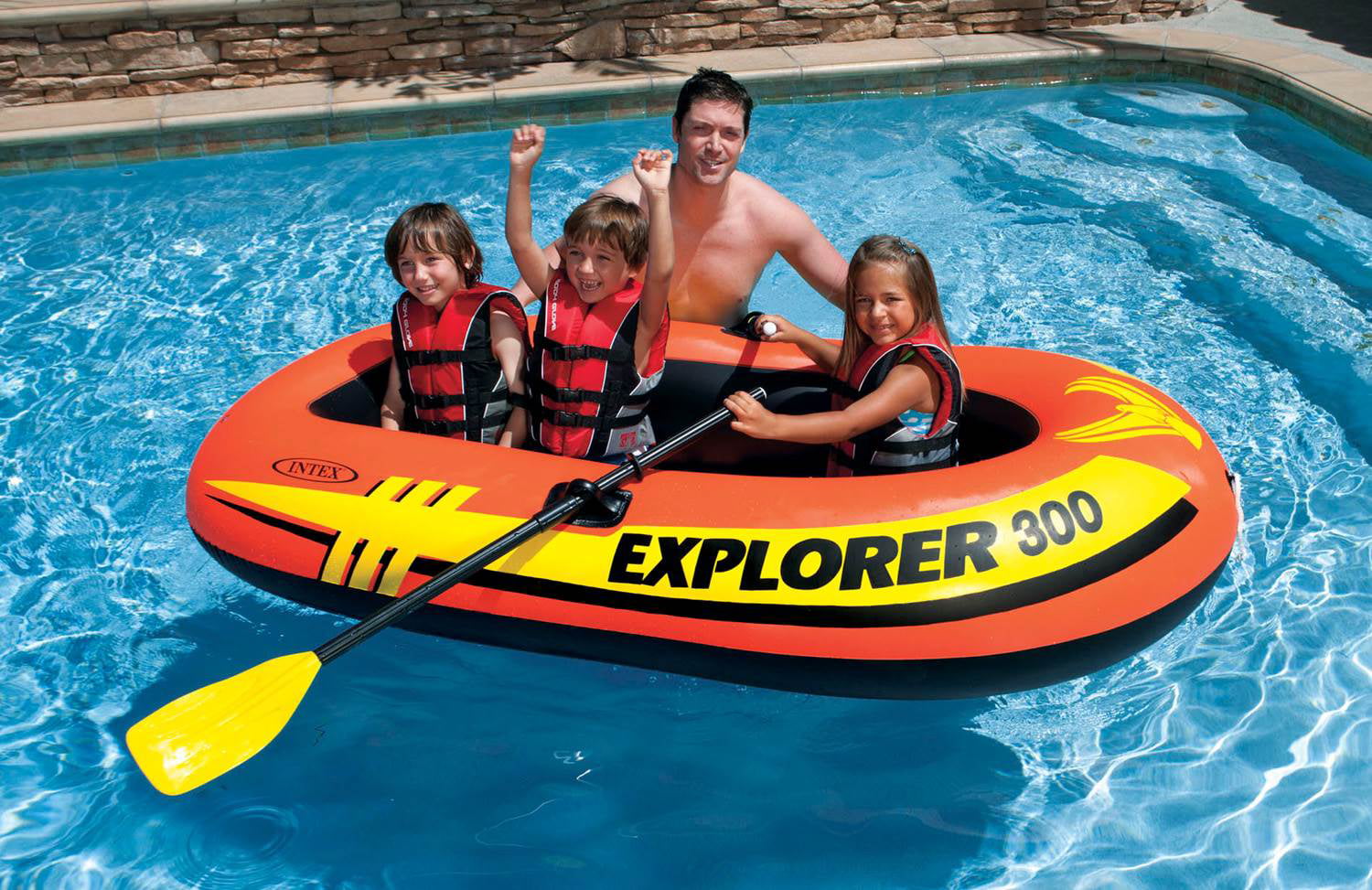 Intex Explorer 300 Compact Fishing 3 Person Raft Boat w/ Pump & Oars (2 Pack)