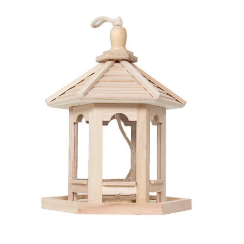 Archer Bird Feeder High Capacity Hexagon Shaped Roof Wood Creative Bird Nest for Garden