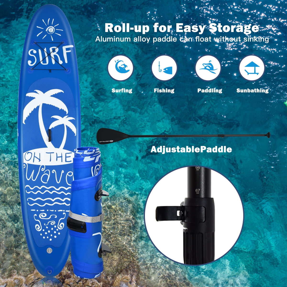 Goplus 11' Inflatable Stand Up Paddle Board W/Carry Bag Adjustable Paddle Adult Youth Navy