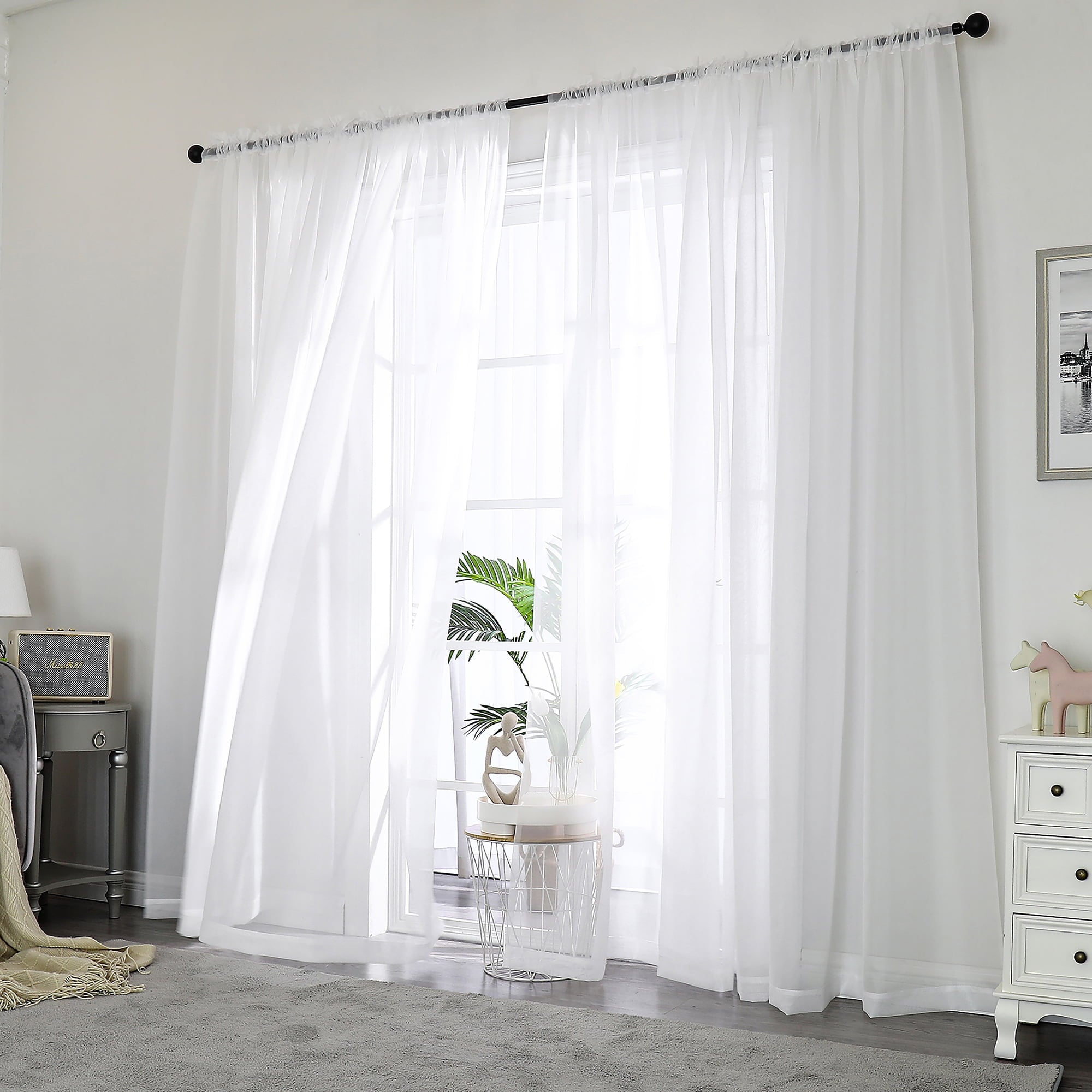 OVZME White Sheer Curtains 84 inch Length 2 Panels Set, Semi Transparent Voile Rod Pocket Sheer Window Drapes for Bedroom Living Room Dining Wedding Party Backdrop, 40W x 84L inch